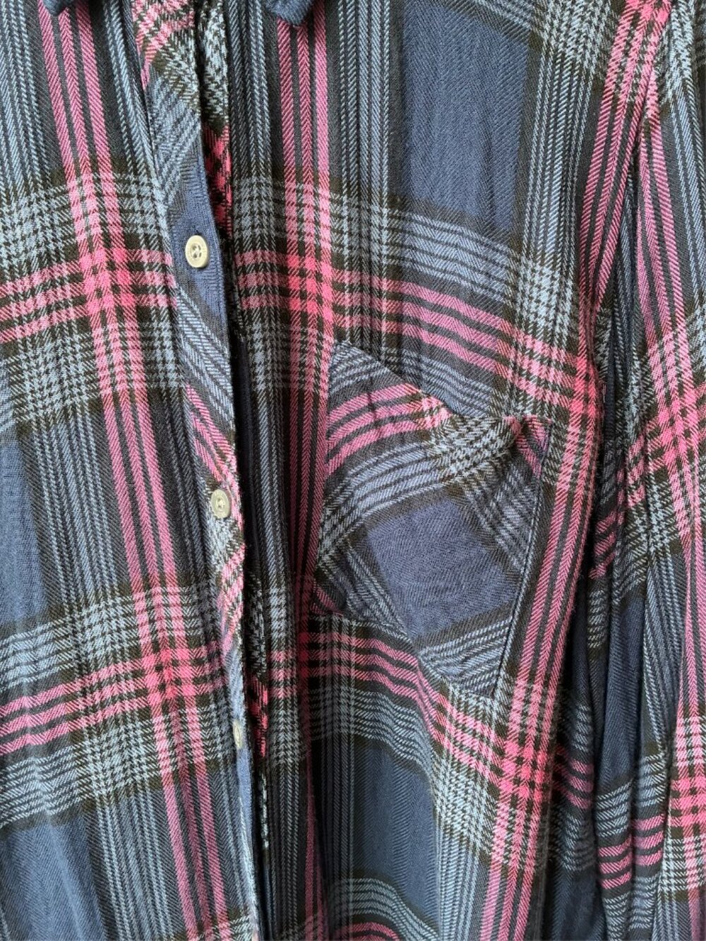 Rails Hunter Plaid Long Sleeve Shirt in Navy Rose Astor - Size M - Picture 9 of 14